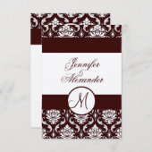 Carte RSVP Monogramme Brown Damask sur papier à fe (Devant / Derrière)
