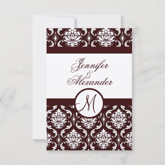 Carte RSVP Monogramme Brown Damask sur papier à fe (Devant)