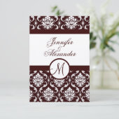 Carte RSVP Monogramme Brown Damask sur papier à fe (Debout devant)