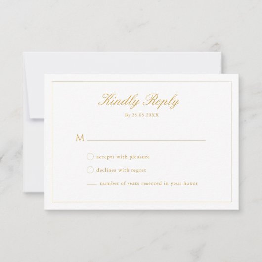 Carte RSVP Monogramme mariage Gold Script Crest (Devant)