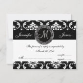 Carte RSVP Monogramme noir et blanc Damas (Dos)