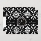 Carte RSVP Monogramme noir et blanc Damas (Devant / Derrière)