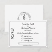 Carte RSVP Monogramme Noir Et Blanc Mariage (Devant / Derrière)