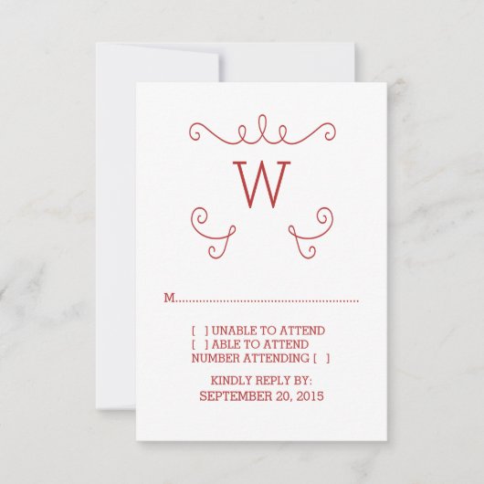 Carte RSVP Monogramme rouge Whimsical Flourd (Devant)