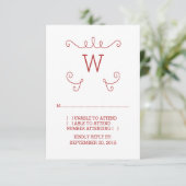 Carte RSVP Monogramme rouge Whimsical Flourd (Debout devant)