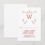 Carte RSVP Monogramme rouge Whimsical Flourd (Devant / Derrière)