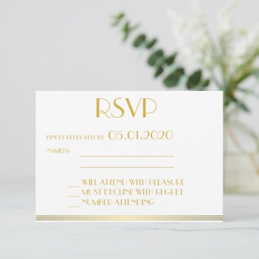 Carte RSVP Monogrammed Gold Great Gatsby Mariage (Debout devant)