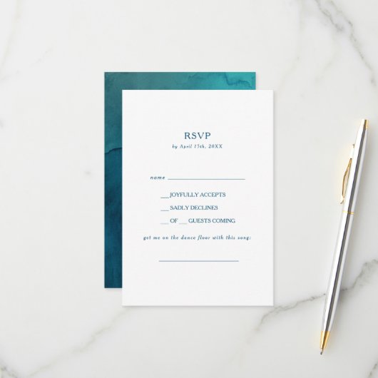 Carte RSVP Moody Ocean Watercolor Demande de chans (Devant/Arrière en situation)