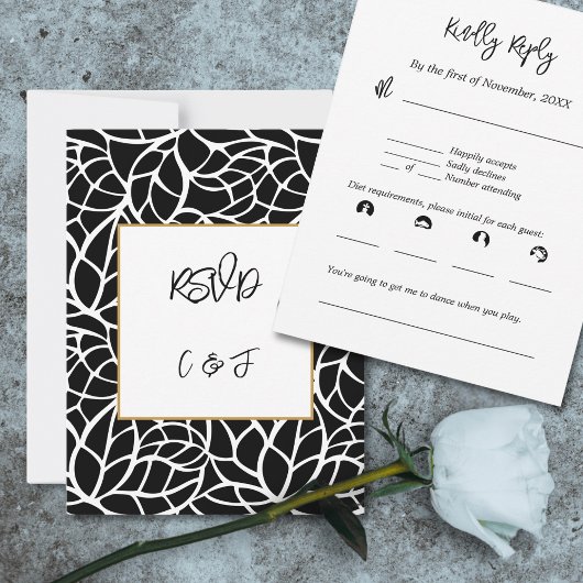 Carte RSVP Motif Abstrait noir blanc