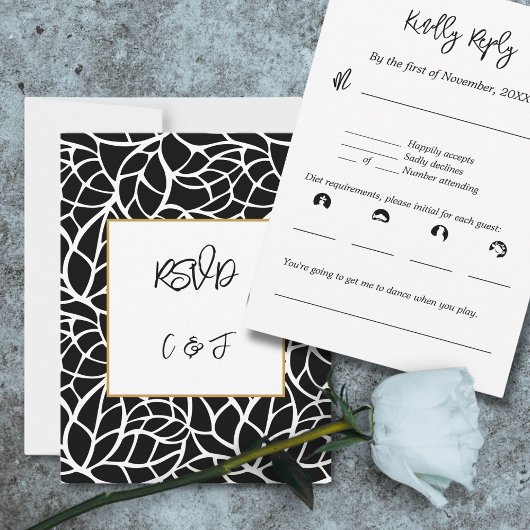 Carte RSVP Motif Abstrait noir blanc
