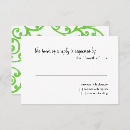 Carte RSVP Motif de défilement vert (Devant / Derrière)