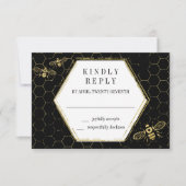 Carte RSVP Motif Honey Bee Black Gold (Devant)