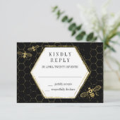 Carte RSVP Motif Honey Bee Black Gold (Debout devant)