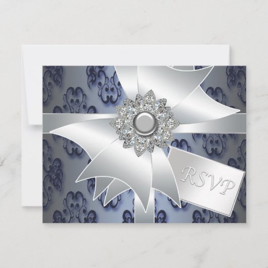 Carte RSVP Navy Blue Damask (Devant)