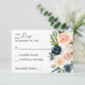 Carte RSVP Navy & Dusty Blue & Pink Floral no Meal (Debout devant)