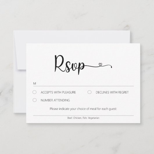 Carte RSVP Neutre Simple Avec Choix De Repas (Devant)