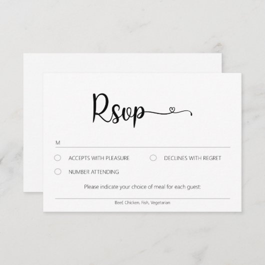Carte RSVP Neutre Simple Avec Choix De Repas (Devant / Derrière)