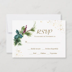 Carte RSVP Noël À feuillage persistant Holly Maria