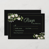 Carte RSVP Noir avec Camellia Blanc Mariage (Devant / Derrière)