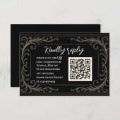 Carte RSVP Noir Beauté QR Code Mariage (Devant / Derrière)