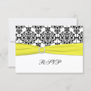 Carte RSVP noir, blanc, jaune damassé