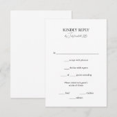 Carte RSVP Noir Blanc Mariage avec options de repa (Devant / Derrière)