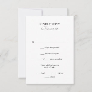 Carte RSVP Noir Blanc Mariage avec options de repa