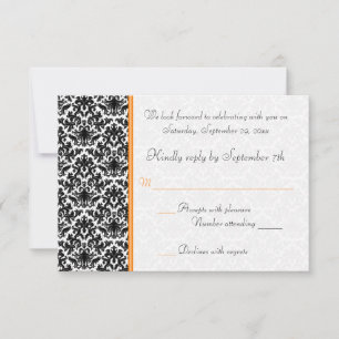 Carte RSVP noir, blanc, orange damassé