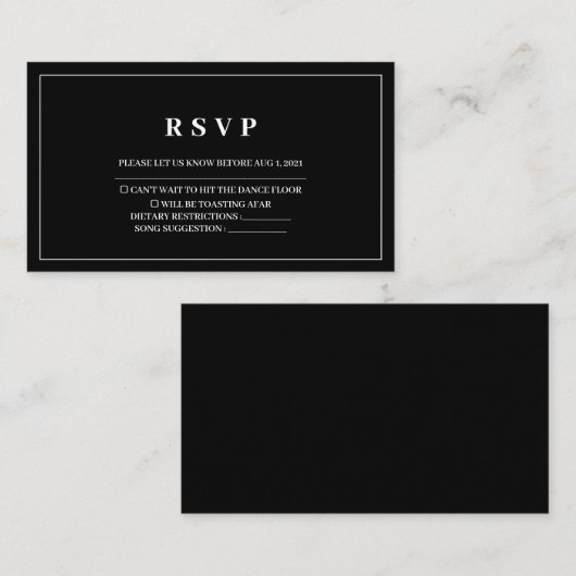 Carte Rsvp Noir & Blanc Simple & Élégant (Devant / Derrière)