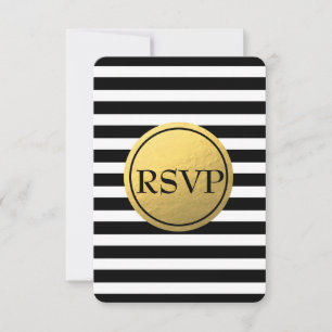 Carte RSVP Noir & Blanc Striped Gold Foil Mariage
