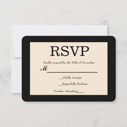 Carte RSVP Noir & Crème Chic Mariage élégant (Devant)