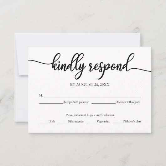 Carte RSVP Noir Et Blanc Calligraphie Mariage (Devant)