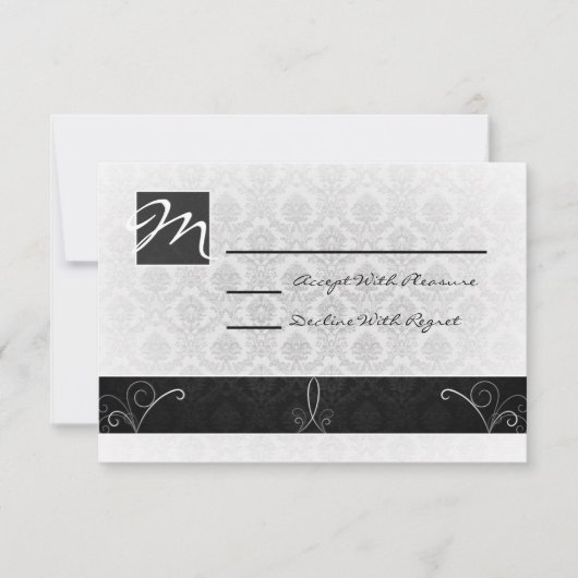 Carte RSVP noir et blanc Damas (Devant)