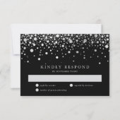 Carte RSVP noir et blanc Faux Silver Foil Confetti (Devant)