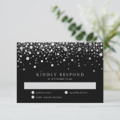 Carte RSVP noir et blanc Faux Silver Foil Confetti (Debout devant)