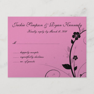 Carte RSVP noir et blanc Floral Mur Rose Argent