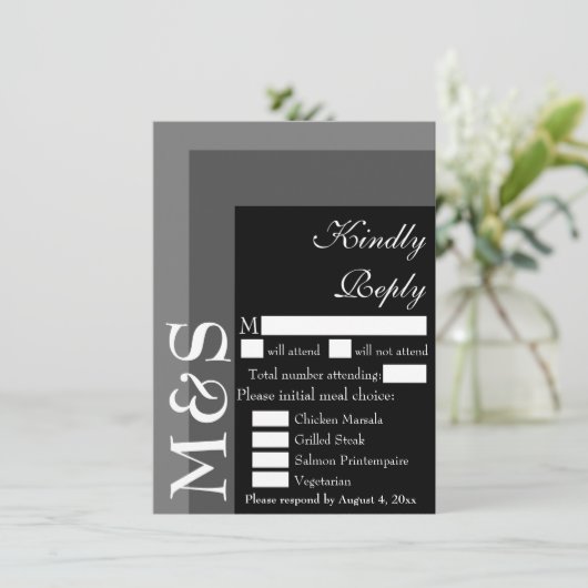 Carte RSVP Noir et Blanc Moderne Script Wedding (Debout devant)