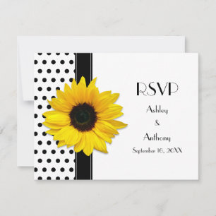 Carte RSVP Noir et Blanc Polka Dot Wedding