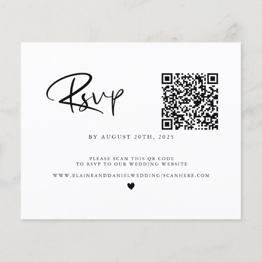 Carte RSVP noir et blanc pour code QR budget (Devant)