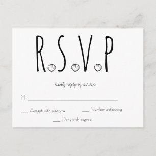 Carte RSVP Noir et Blanc Shell Beach Wedding