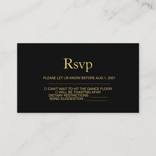 Carte Rsvp Noir et Or Moderne (Devant)