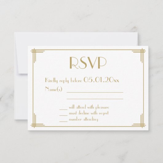 Carte RSVP Noir Grand Gatsby Art Déco Mariage (Devant)