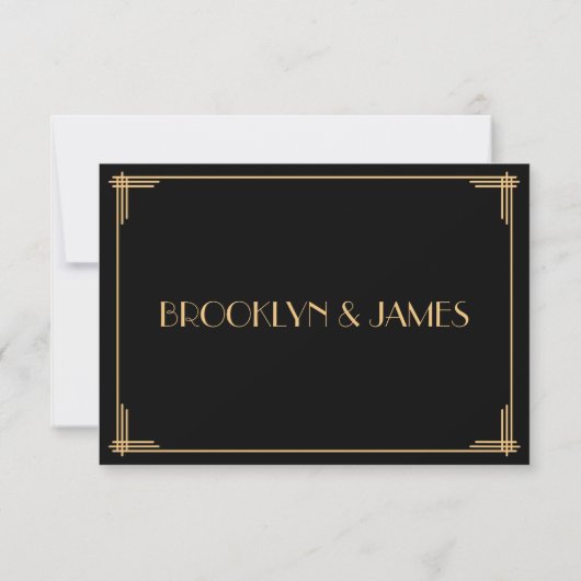 Carte RSVP Noir Grand Gatsby Art Déco Mariage (Dos)