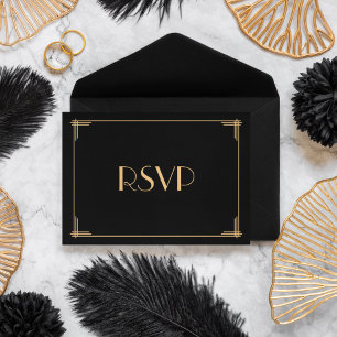 Carte RSVP Noir Grand Gatsby Art Déco Mariage