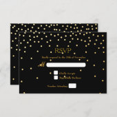 Carte RSVP Noir & Or Foil Confetti Dots Mariage (Devant / Derrière)