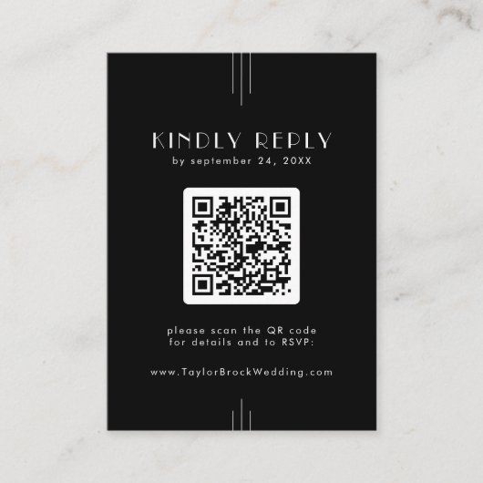 Carte RSVP Noir TOUS Art Déco avec code QR (Devant)