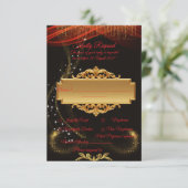 Carte RSVP noire élégante avec design central doré (Debout devant)