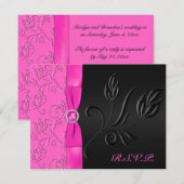 Carte RSVP noire et rose chaud (Devant / Derrière)