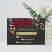 carte RSVP noire florale d'or bordeaux (Debout devant)