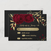 carte RSVP noire florale d'or bordeaux (Devant / Derrière)